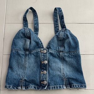 Zara Indigo Buttoned Denim Crop Top